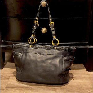 EUC black coach shoulder bag with adjustable straps